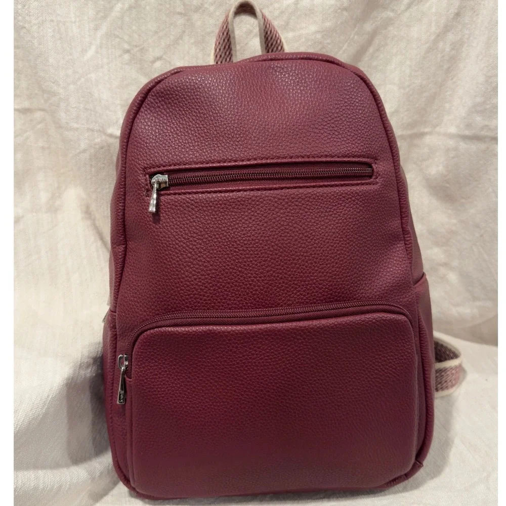 burgundy faux leather backpack VASCHY Purse for Women, Chevron Quilted Vegen Flap Backpack Convertible Handbag for Ladies with Guitar Strap : Clothing, Shoes & Jewelry over flap with clip closure and drawstring Badgley Mischka Vegan Leather Backpack